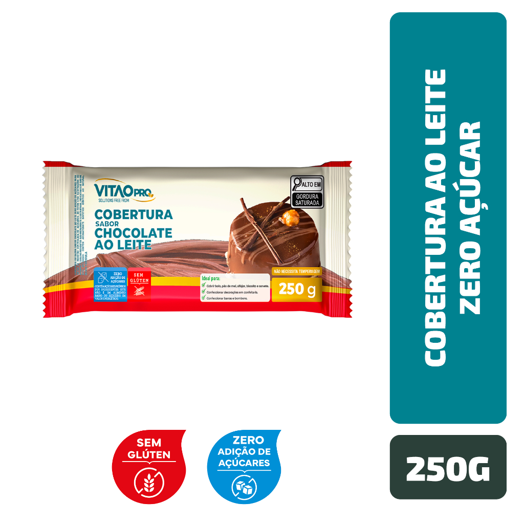 Cobertura Sabor Chocolate Ao Leite Zero Açúcar Vitao PRO 250 g em Oferta na Shopee