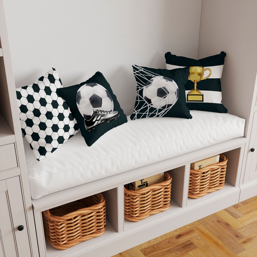 Kit 4 Capas De Almofadas Decor Futebol Bola e Rede Preto e Branco Seu Time do Coração Infantil em Oferta na Shopee