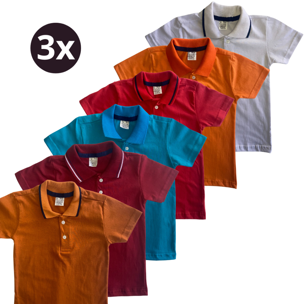Kit 3 Camisa Polo Infantil Básica Camiseta Menino 1 - 8 Anos em Oferta na Shopee