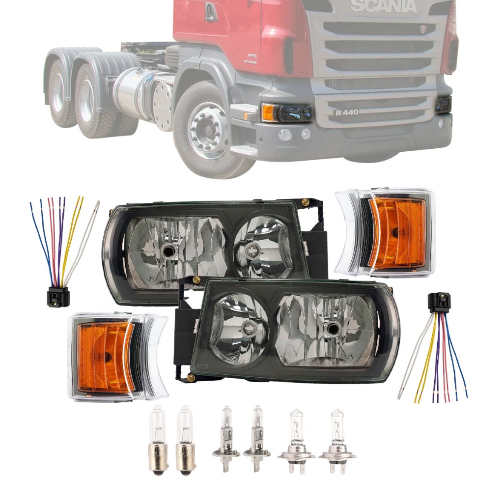 Kit Farol Compatível Scania Serie 5 S4 S5 Mascara Negra Led em Oferta na Shopee