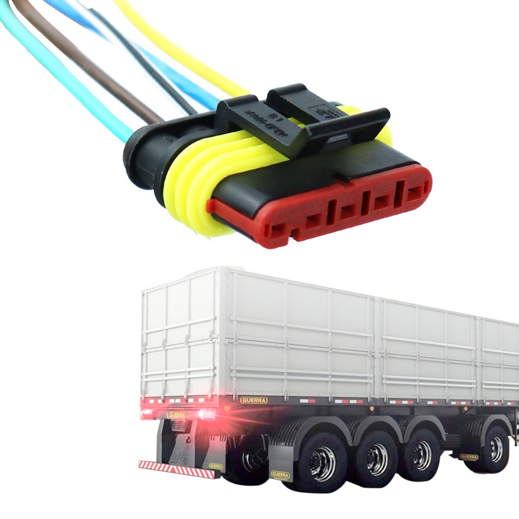 Chicote Conector 5 Vias Para Lanterna Guerra Led Plug Universal Volvo Scania Mercedes 100% Cobre - Spare Parts and Accessories for Vehicles