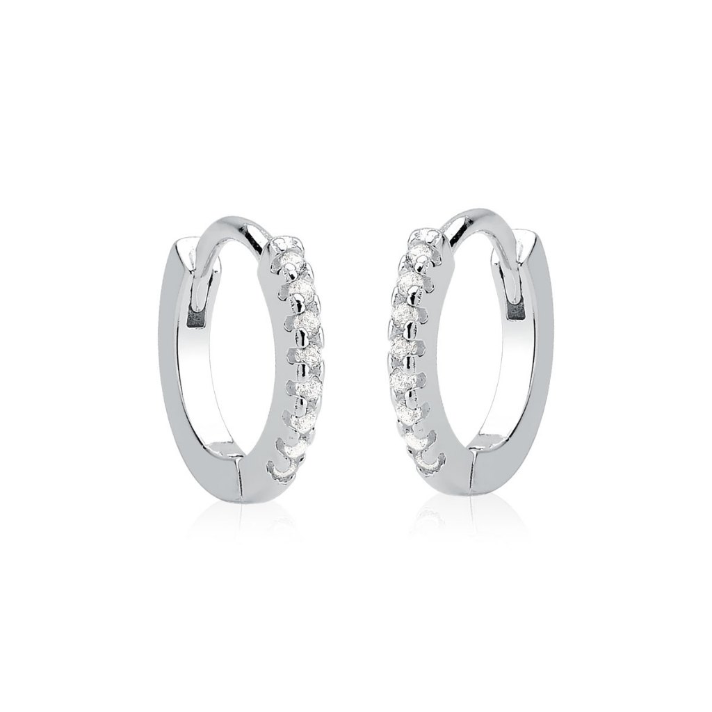 Brinco argola click cravejada 10mm - Prata 925