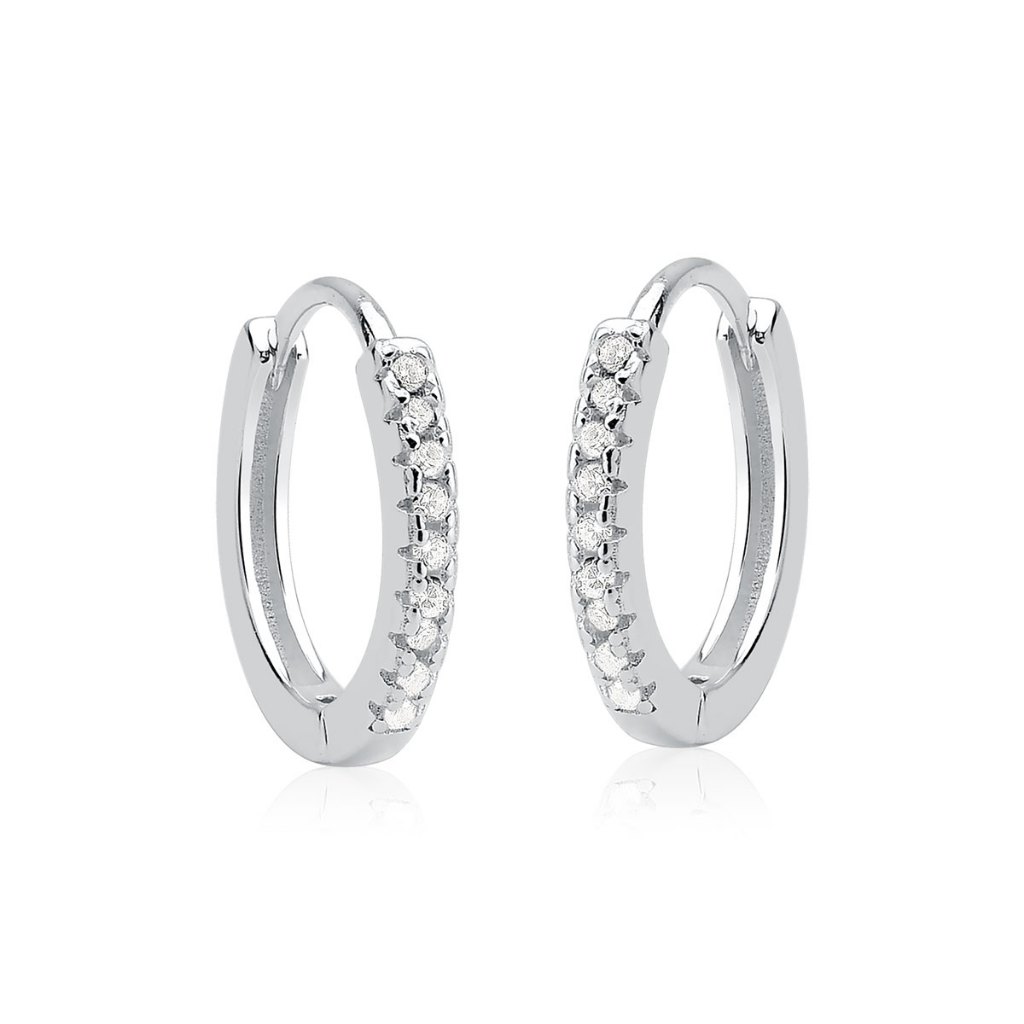 Brinco argola click cravejada 12mm - Prata 925 - Fashion Accessories