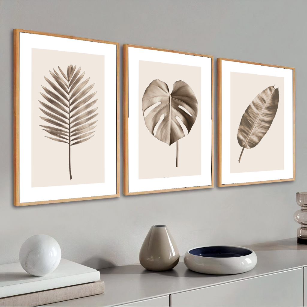 Quadros Decorativos Folhagem Neutra Moldura 40x60 cm Sala Quarto Escritório Hall