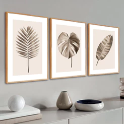 Quadros Decorativos Folhagem Neutra Moldura 40x60 cm Sala Quarto Escritório Hall