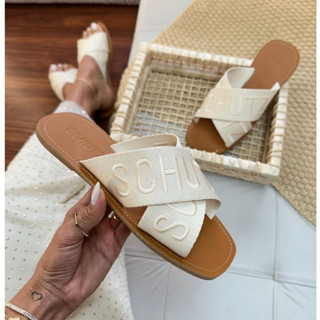 Sandalia Rasteira Feminina Flat X Bordada Logo Trama Novidade Lançamento Promoçao
