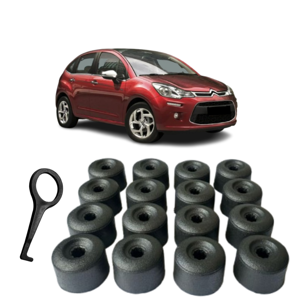 Kit Capas Parafuso Roda Chaveta 17mm Preto C3 C4 Ds3 Ds4 Ds5 Aircross Picasso C4 Pallas