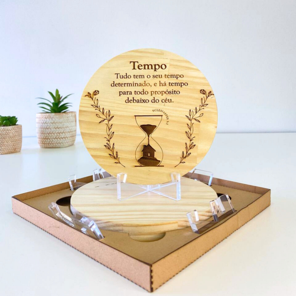Bolacha Pinos Decorativa Quadro Decorativo Enfeite Para Sala Lembrancinha de Madeira Ampulheta Café Com Deus Pai