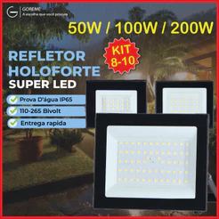 Kit 8/9/10 Holofote Refletor Led ECO Pro 200W 100W 50W Luz Fria 6500K IP65 Bivolt Iluminação Externa
