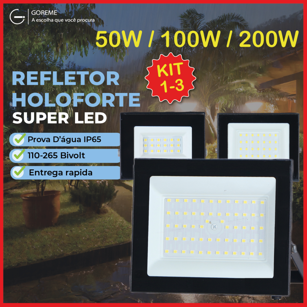 Holofote Refletor Led ECO Pro 200W 100W 50W Luz Fria 6500K IP65 Bivolt Iluminação Externa em Oferta na Shopee