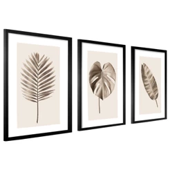 Conjunto 3 Quadros Decorativos Moldura 50x70 cm Folhagem Sala Grande Moderno