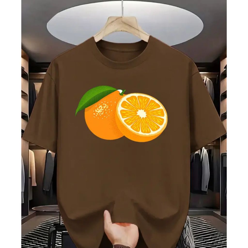 Camiseta Feminina De Gola Redonda Com Estampa LARANJA Blusa Casual De Manga Curta 100% Algodão Lançamento