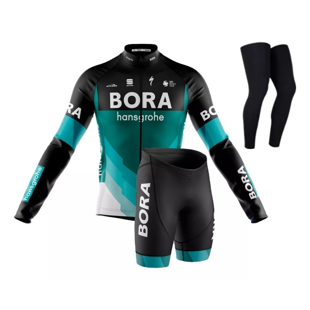 Conjunto Camisa Bermuda Pernito Bora Ciclismo Manga Longa Forro Gel 3D Proteção UV