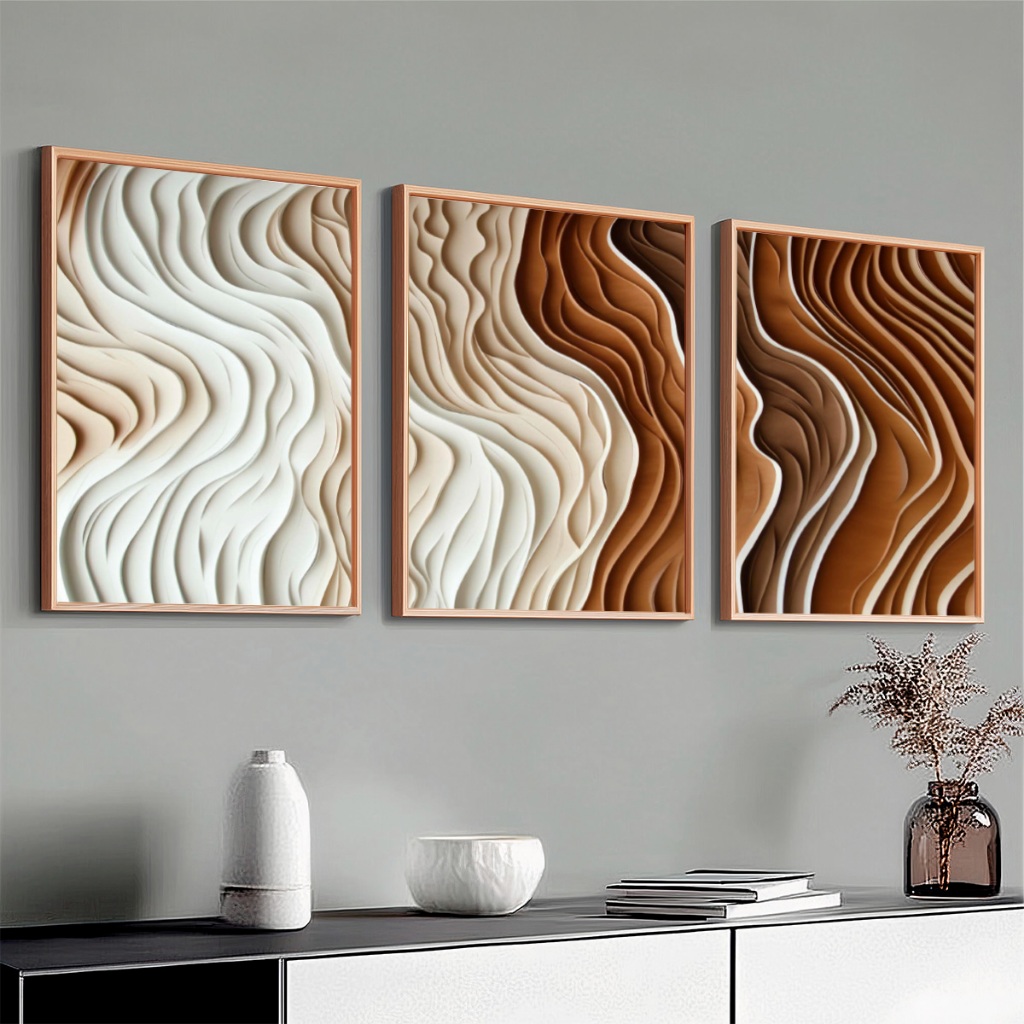 Quadro Decorativo Kit 3 Peças Moldura Sala Grande Tons Terrosos Moderno