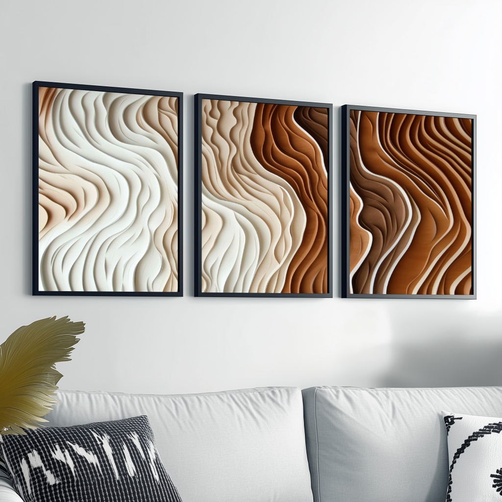 Quadro Decorativo Kit 3 Peças Moldura Sala Grande Tons Terrosos Moderno — imagem 2 de 2