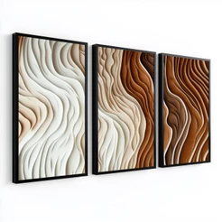 Trio Quadro Abstrato 40x60 cm Moldura Sala Grande Hall Escritório Quarto