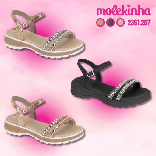 Sandália Slide Molekinha Juvenil Metalizado Tira Portugal Premium