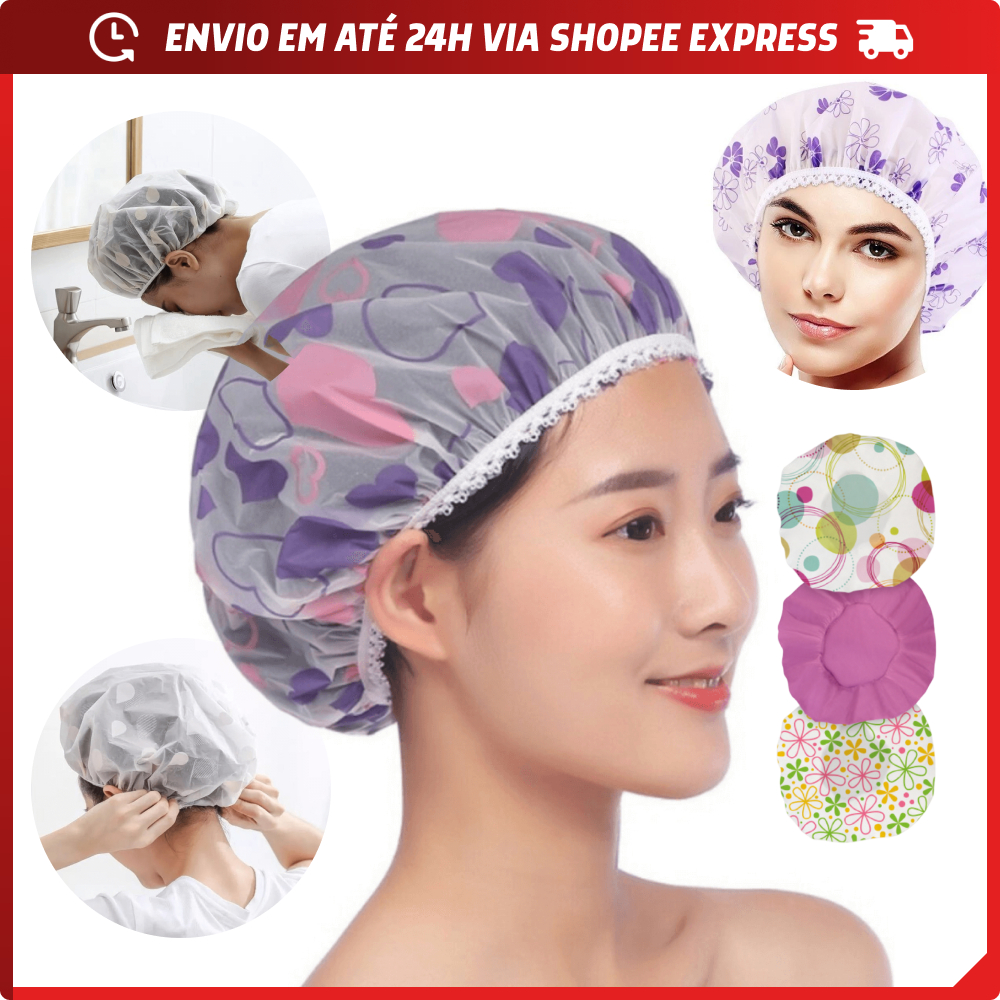 Kit 12 Peças Toucas de Banho com Elástico Não Rasga Fácil Acabamento de Hidratação com Diversas Estmapas em Oferta na Shopee