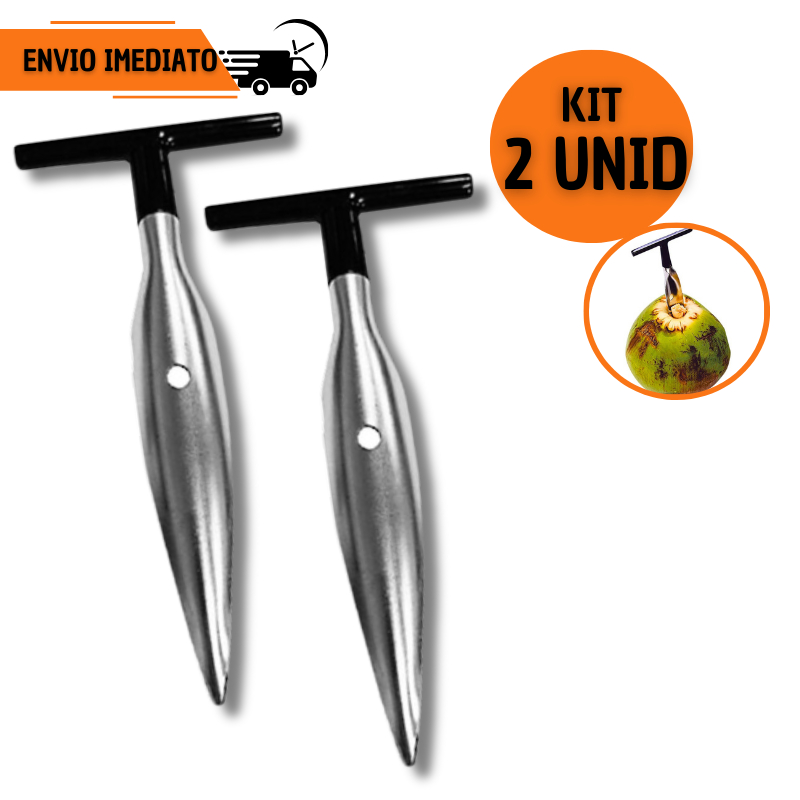 Furador de Coco Kit 2 peças Abridor de Coco Aço Inox Profissional Resistente Manual Prático