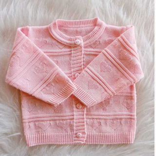 casaquinho bebe coração com botões menina trico antialérgico delicado em Oferta na Shopee