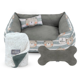 Cama Pet Camurça + Coberdrom + Brinquedo Ossinho 04 Peças - Coleção Ursos - Vip 2 em Oferta na Shopee