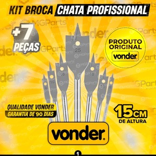 Jogo 7 Broca Chata Vonder Profissional Kit 7 para Madeira MDF Marcenaria Móveis Aço C45 Furadeira