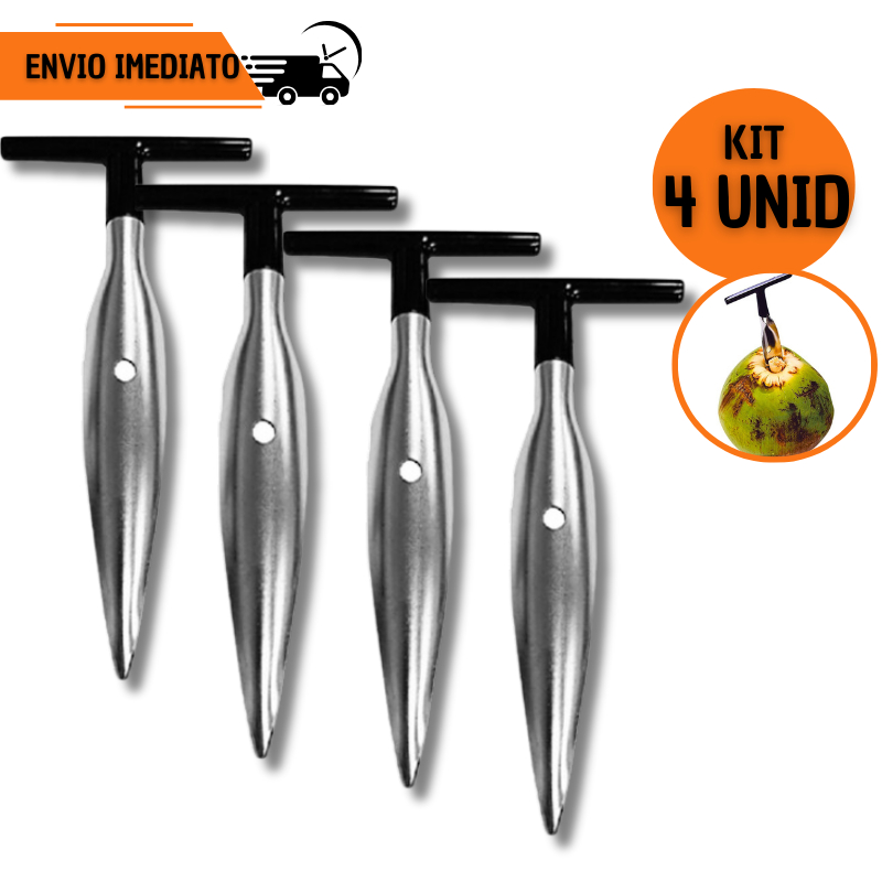 Furador de Coco Kit 4 peças Abridor de Coco Aço Inox Profissional Resistente Manual Prático