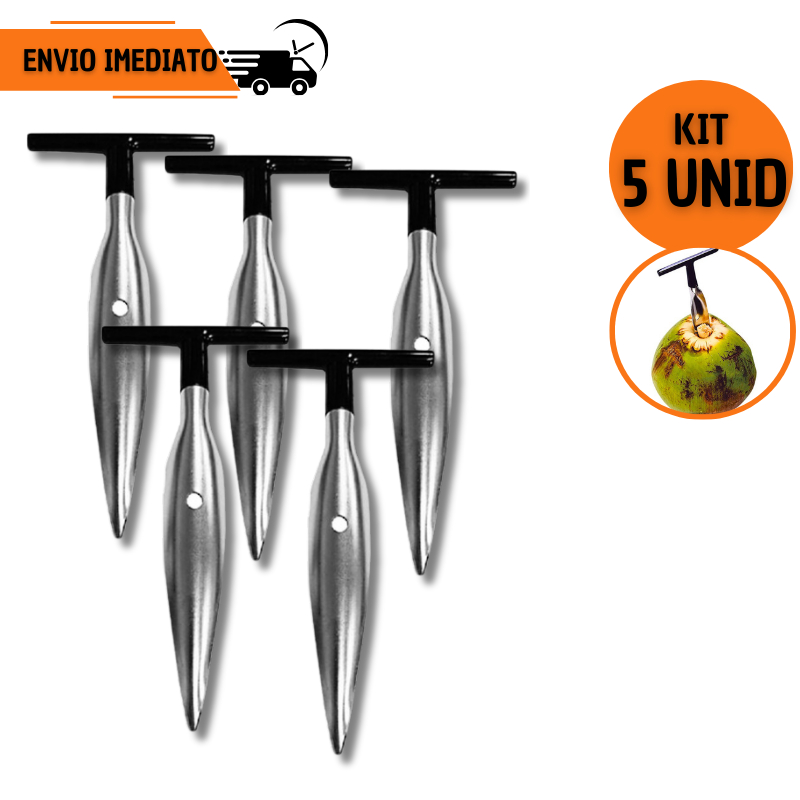 Furador de Coco Kit 5 peças Abridor de Coco Aço Inox Profissional Resistente Manual Prático