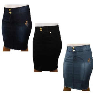 kit com 3 saias jeans moda evangélica com lycra para revenda barato em Oferta na Shopee