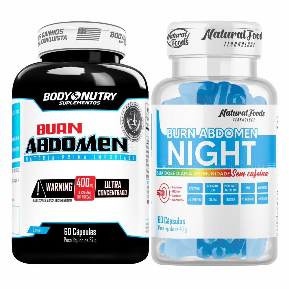 Kit Seca dia + Seca Noite - Burn Abdomen, 60 cáps + Burn Abdomen Night, termogenico Sem Cafeina, 60 em Oferta na Shopee