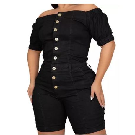 Jardineira macacão curto ciganinha feminia Plus Size modela o corpo pequenos defeitos