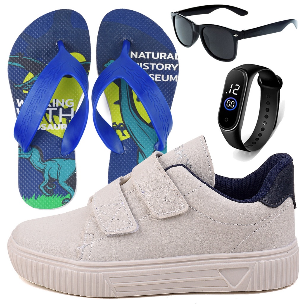 Sapatenis Masculino Infantil Calce Facil Casual Light + Chinelo + Oculos + Relogio