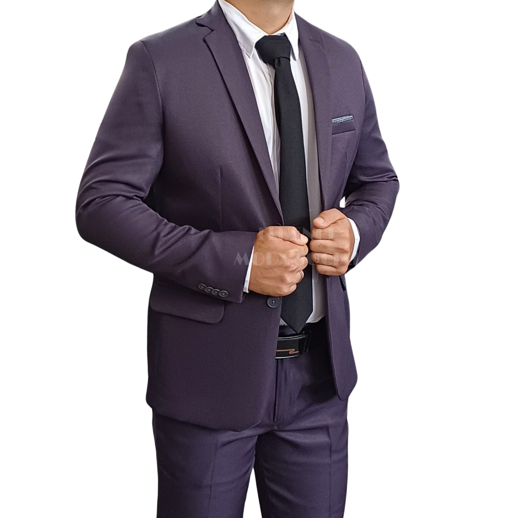 Terno Social Masculino Microfibra Slim Cinza Chumbo E Cores