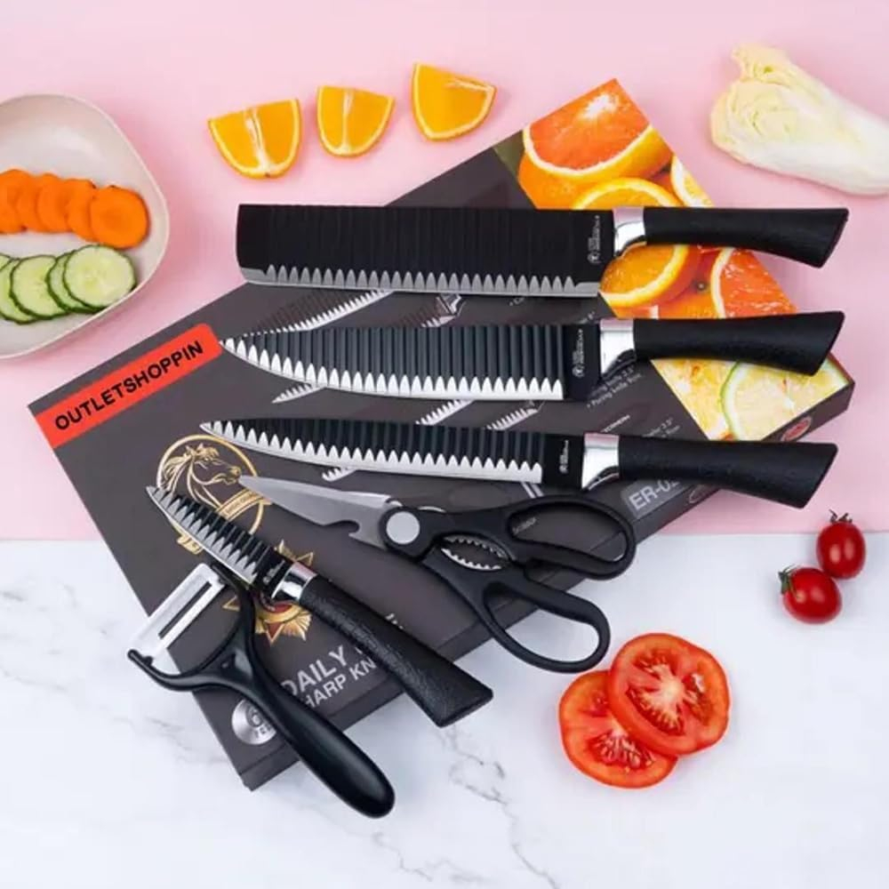 Conjunto De Facas Inox 6 Peças Antiaderente Com Cabo Reforçado Descascador E Tesoura Cozinha em Oferta na Shopee