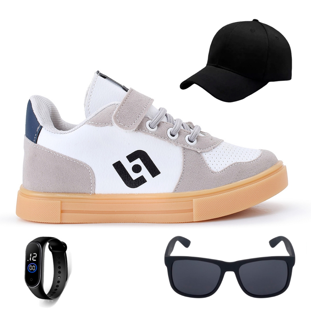 Kit Tenis Casual Infantil Street Light Meninos + Bone + Oculos E Relogio