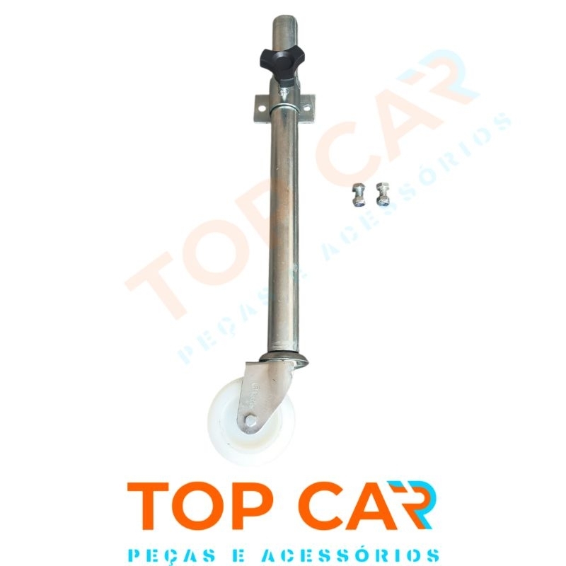Pe de apoio com roda giratória para carretinha com parafuso de fixação com roda para facilitar a manobra carreta reboque