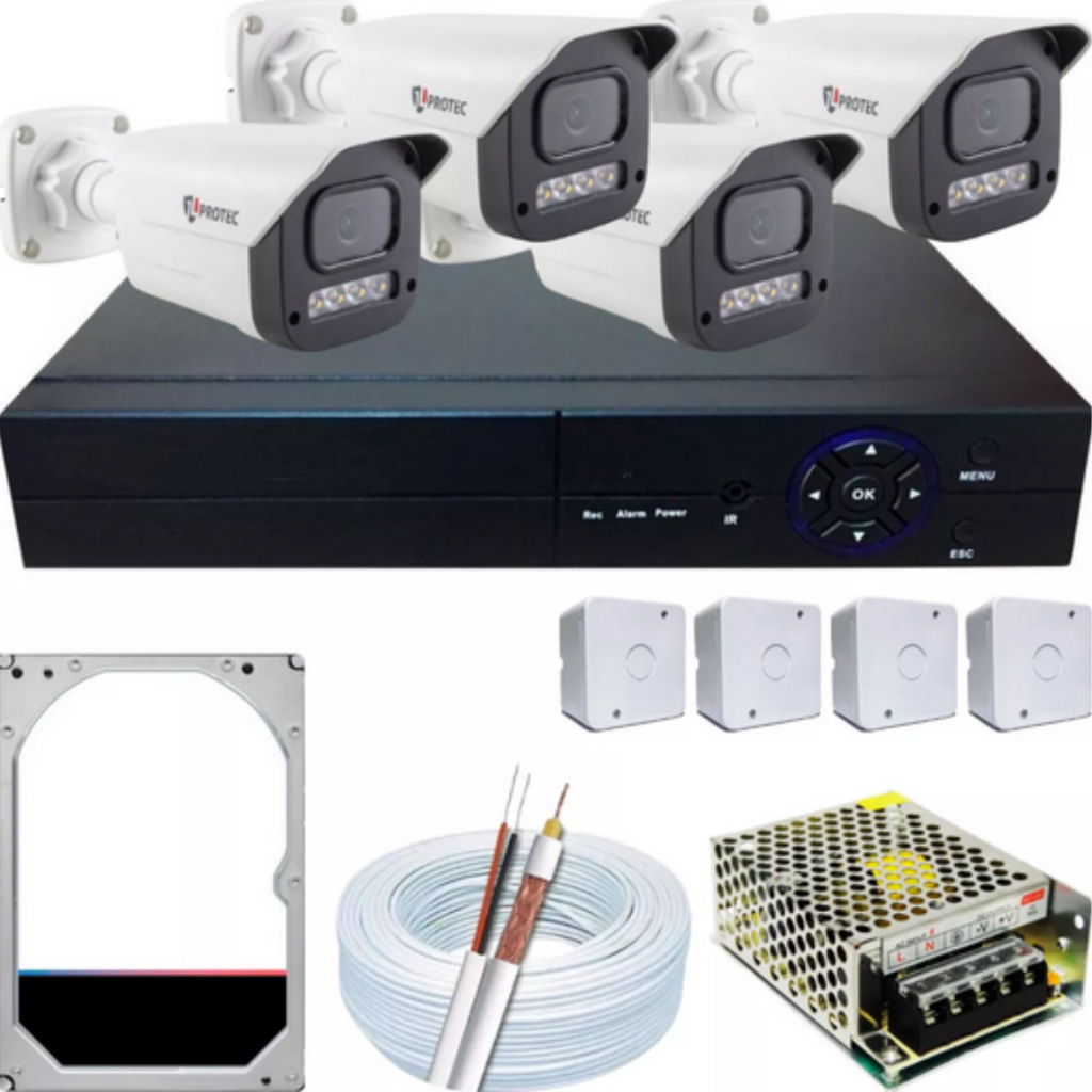 Kit 4 Cameras Segurança Full Color Jl Protec Dvr 4ch Hd 500g completo