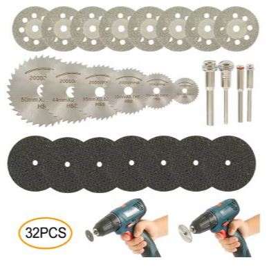 Mini Lâminas para Serra Circular 32 Peças (Lixa, disco de corte para acessórios dremel)