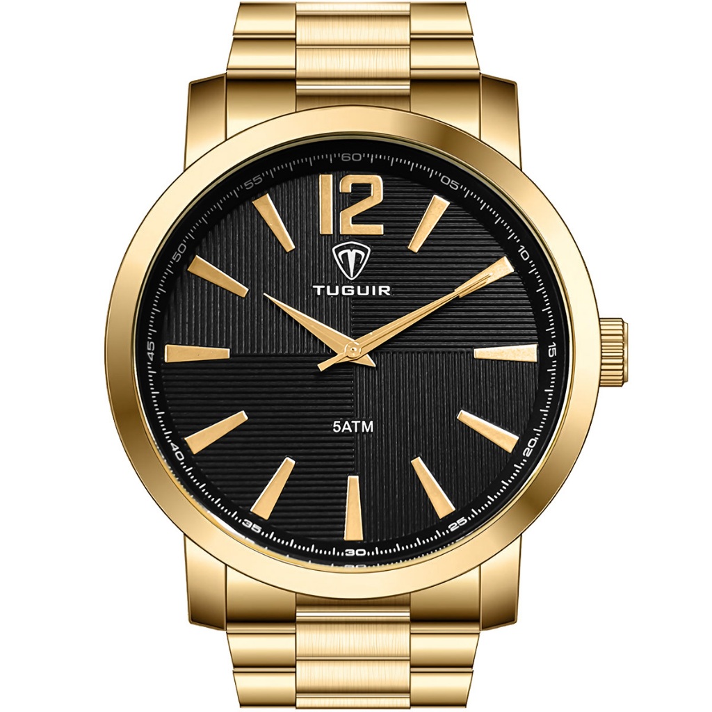 Relógio Masculino Tuguir Dourado Fundo Preto Prova D'água Garantia e Nota Fiscal - Watches