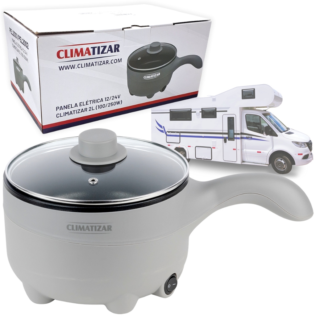 Panela Elétrica Climatizar 12 ou 24 Volts 2 Litros Automotiva Carro Caminhão Van Motorhome Barco