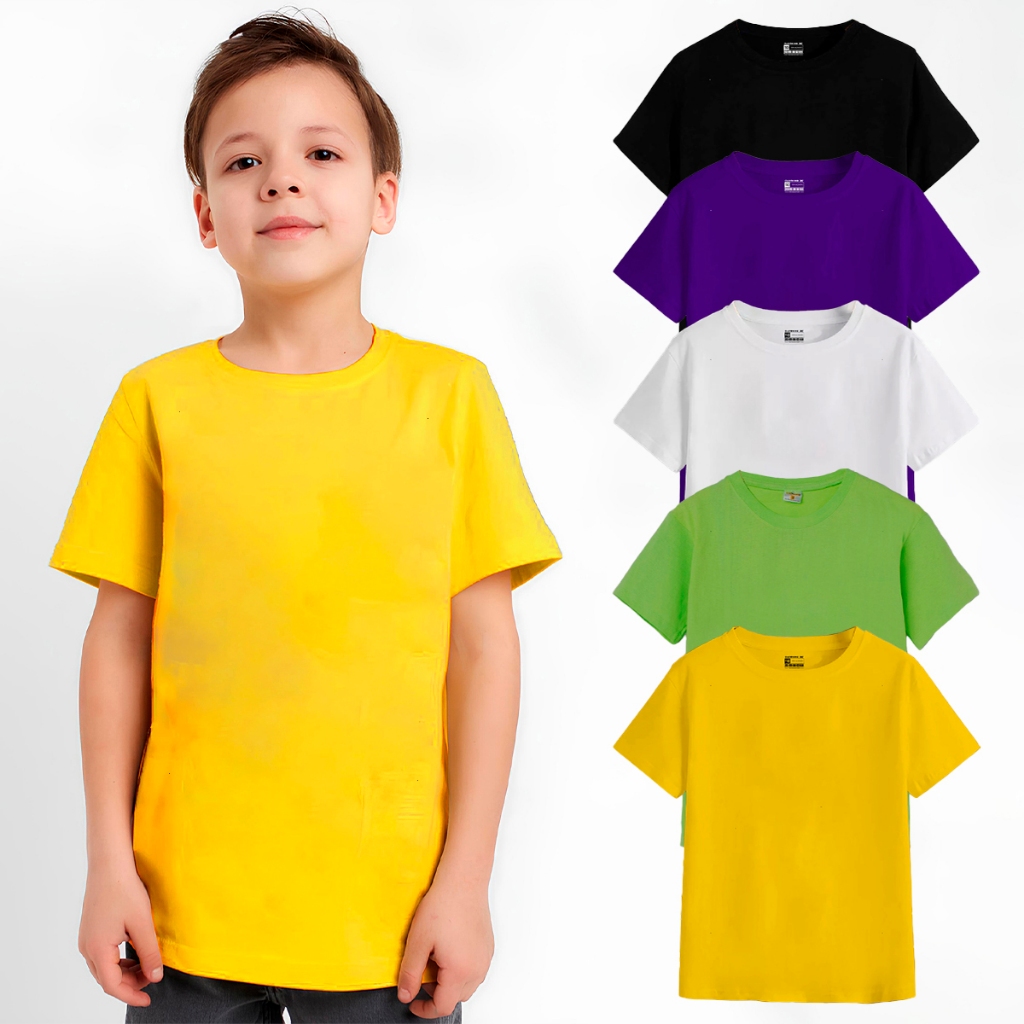Kit 5 Camisetas Infantil Bebê Menino Masculina Lisa Básica Tamanho 2 ao 16 Sem Estampa Diversas Cor