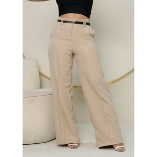 calça pantalona em alfaiataria feminina + cinto calça alfaiataria moda feminina