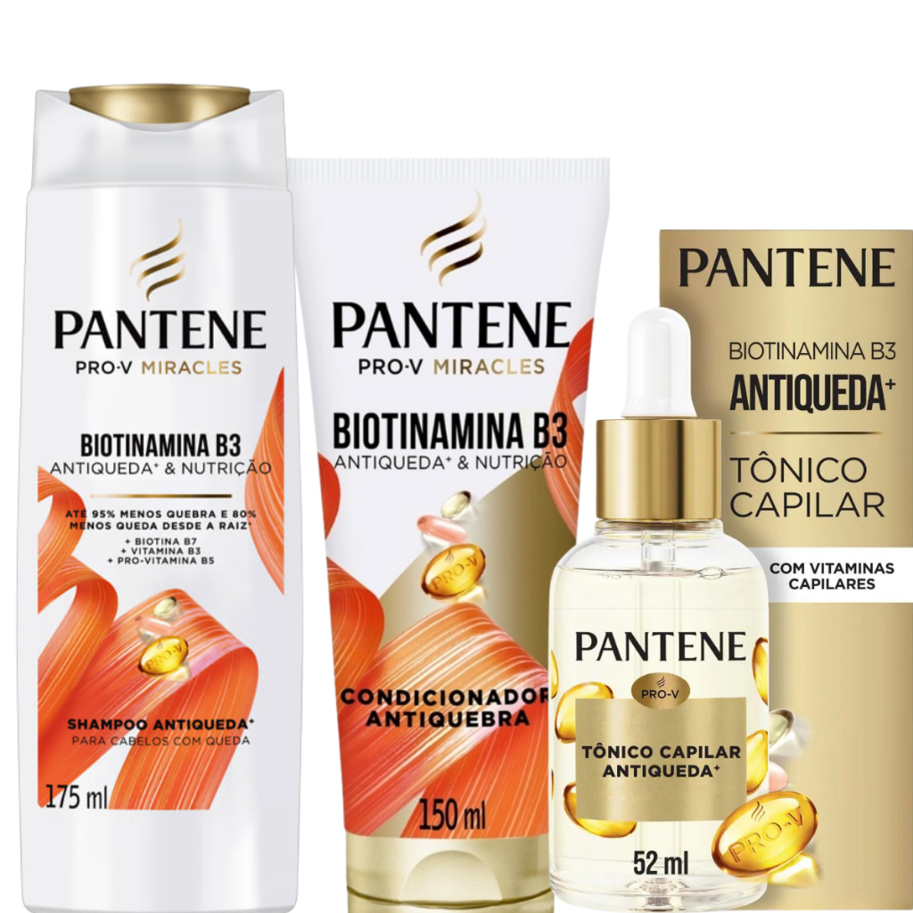 Kit Pantene Pro-V Miracles Biotinamina B3 Shampoo 175ml + Cond 150ml + Tônico Antiqueda 52...
