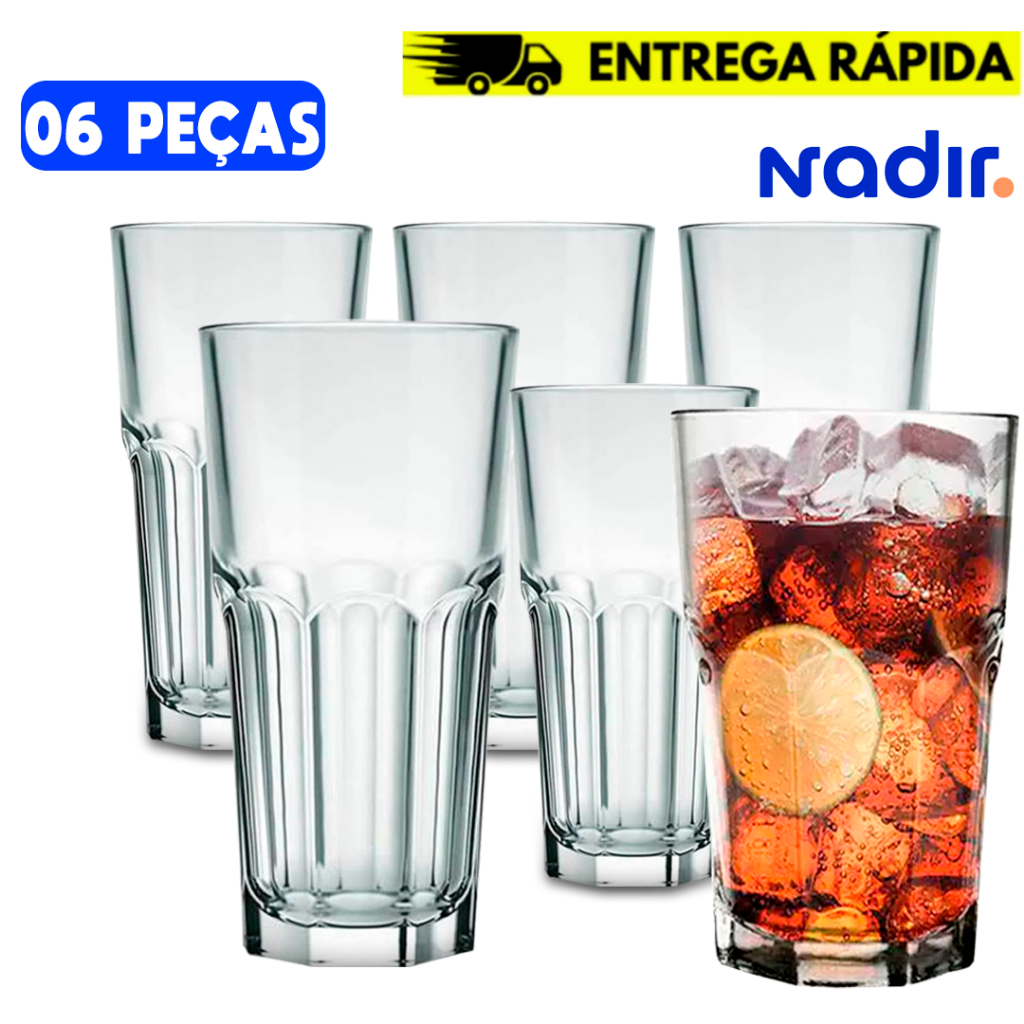 Jogo Kit Copo Vidro Bristol Long Drink Resistente  410ml / 320ml Drink Bebidas Buffet Coliseu