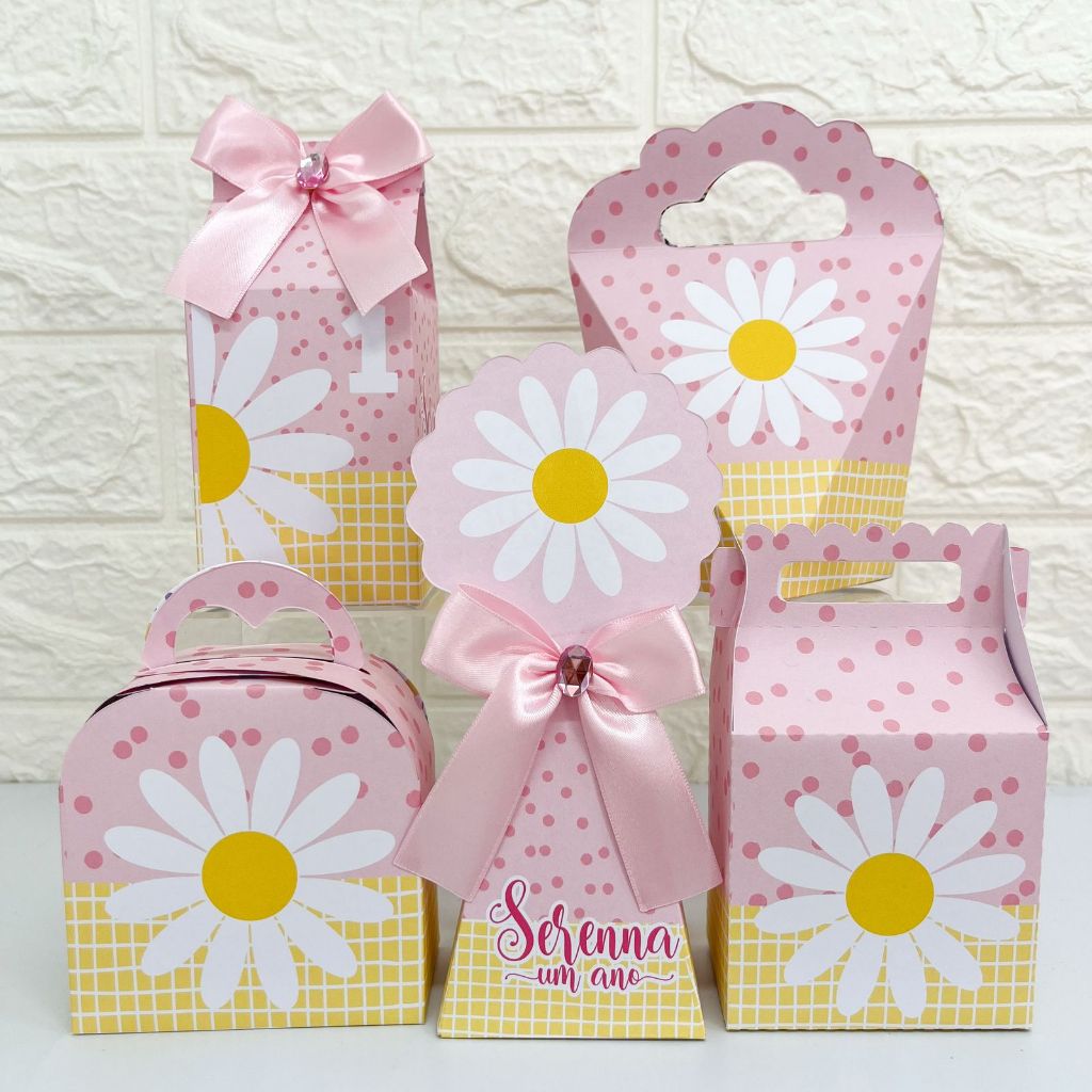 Kit de Caixas Personalizadas Margaridas –  Pegue e Monte Decoração de Festa Lembrancinhas Caixinhas para Festa