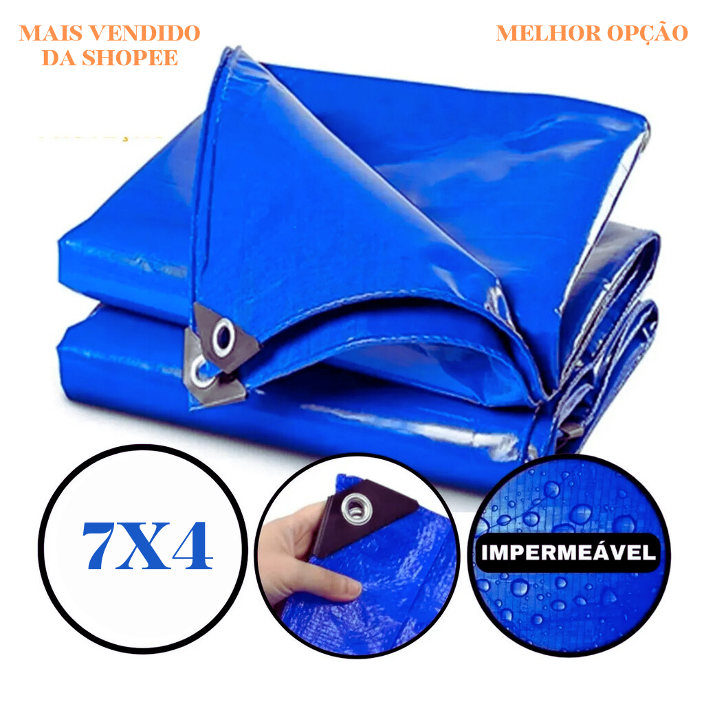 Lona Impermeável 7x4 Premium - 100 micrasProteção Plástica Reforçada com Ilhós carreteiro barco camping caminhao em Oferta na Shopee
