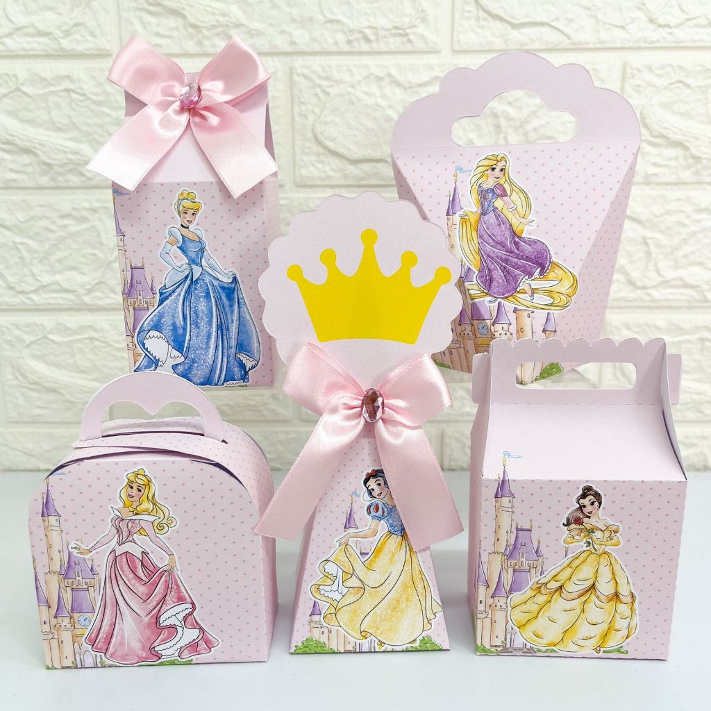 Kit de Caixas Personalizadas Princesas Disney –  Pegue e Monte Decoração de Festa Lembrancinhas Caixinhas para Festa