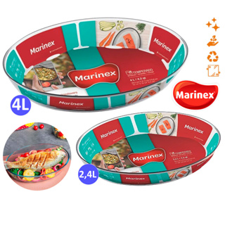 Assadeiras Oval Marinex 4L  2,4L  Forma Vidro Resistente Lasanheira Grande Média Anti Risco Gourmet em Oferta na Shopee