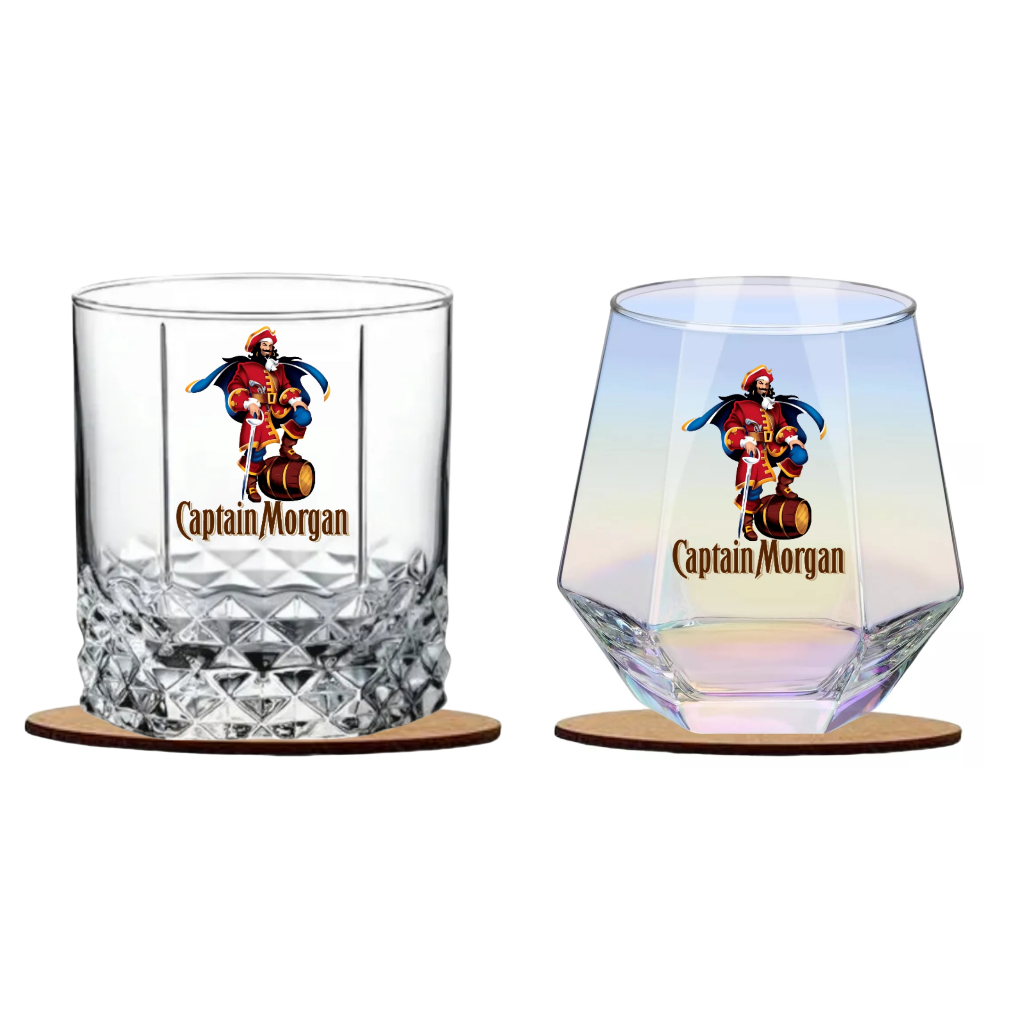 Copo Personalizado Rum Captain Morgan Starlit ou Diamond  310ml + Base Mdf 3mm