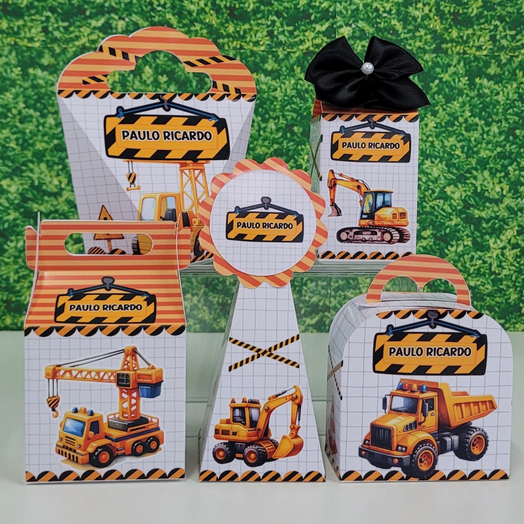 Kit Festa Construção Trator | Personalizados Lembrancinhas Caixinhas para Decoração Construção